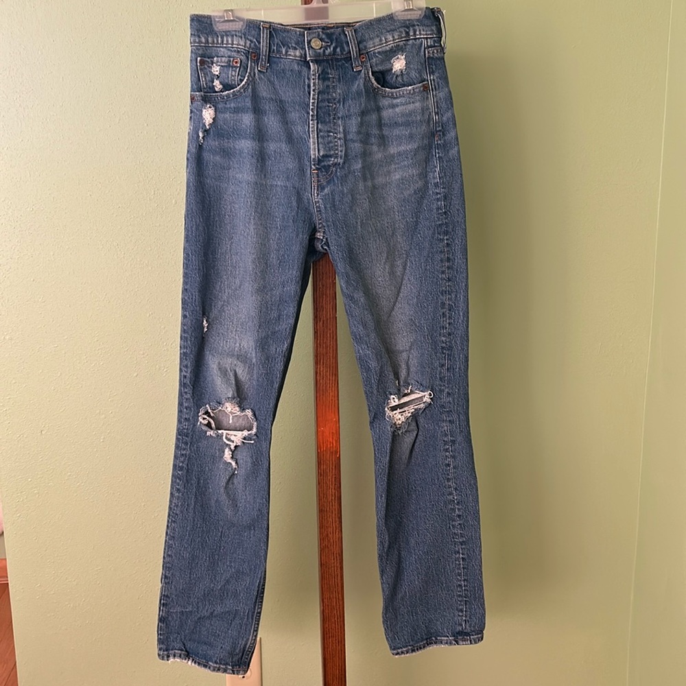 GAP Cheeky Straight High Rise women’s jeans, blue destresed
